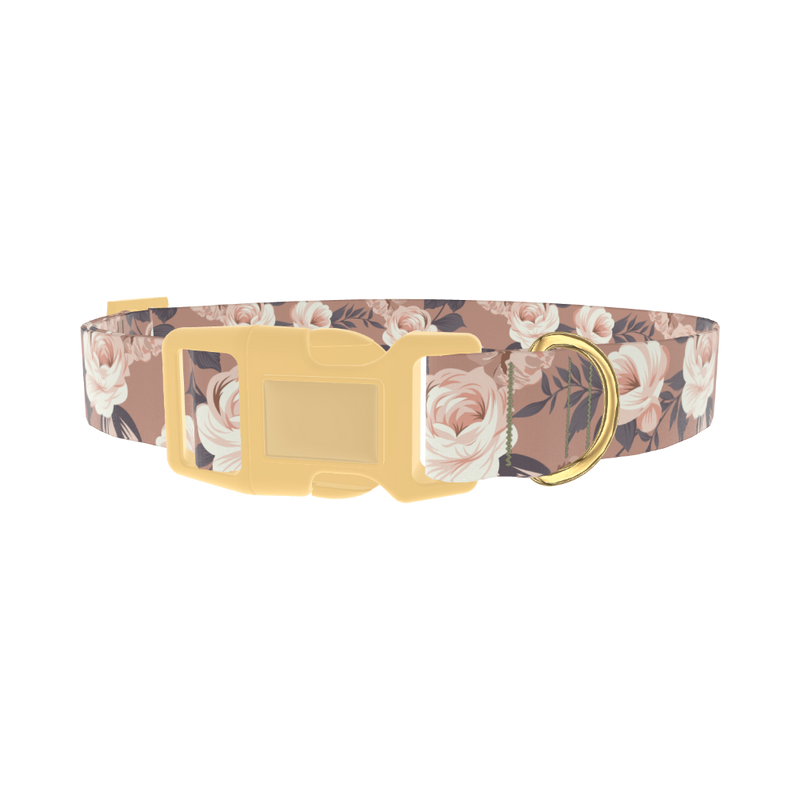 Floral Roses Dog Collar - plastic gold