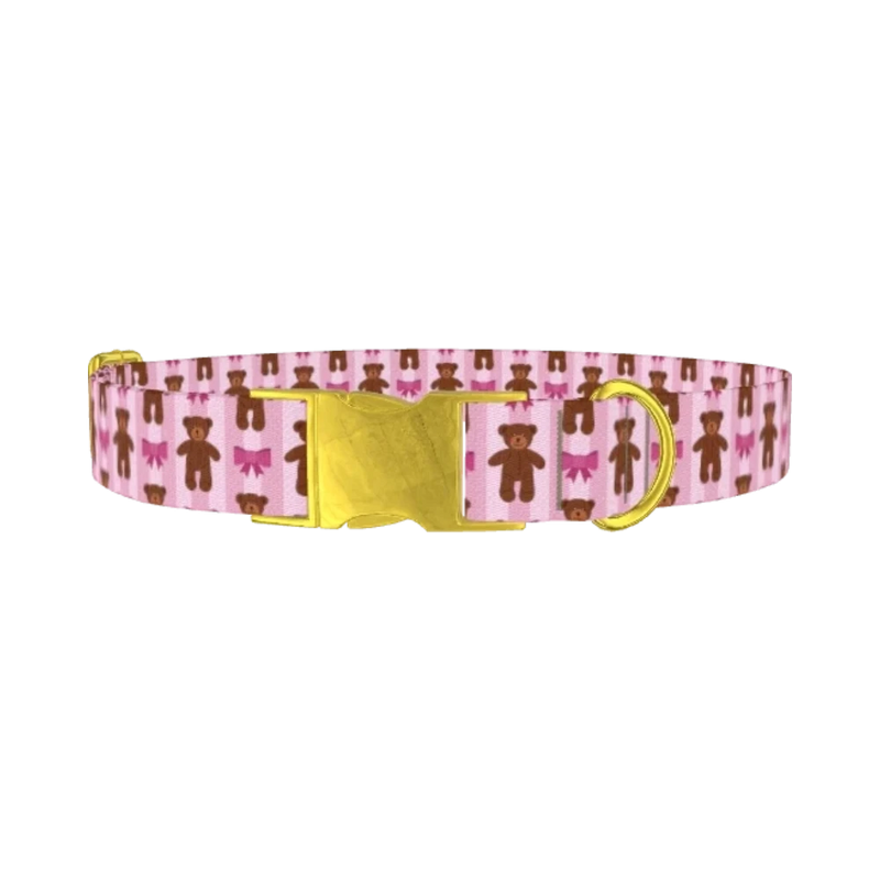 Teddy Bear Bow Dog Collar - metal gold