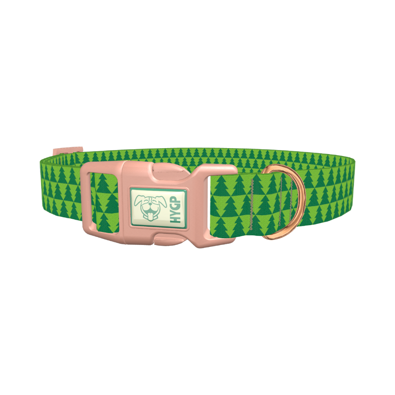 Green Christmas Tree Pattern Dog Collar - plastic rose gold