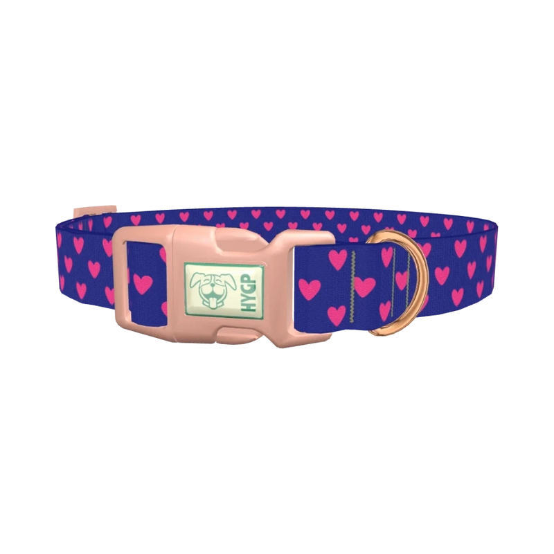 Blue Heart Pattern Dog Collar - plastic rose gold