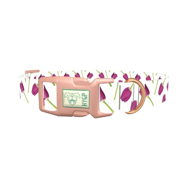 Purple Tulip Floral Dog Collar - plastic rose gold