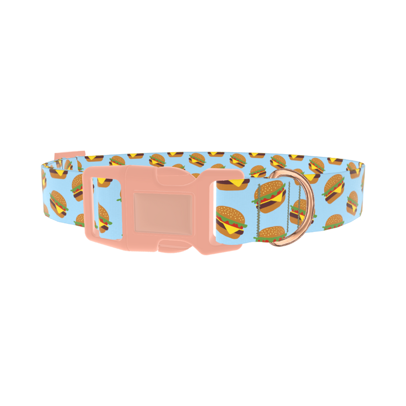 Burger Pattern Dog Collar - plastic rose gold