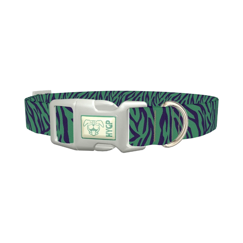 Green Zebra Pattern Dog Collar - plastic silver