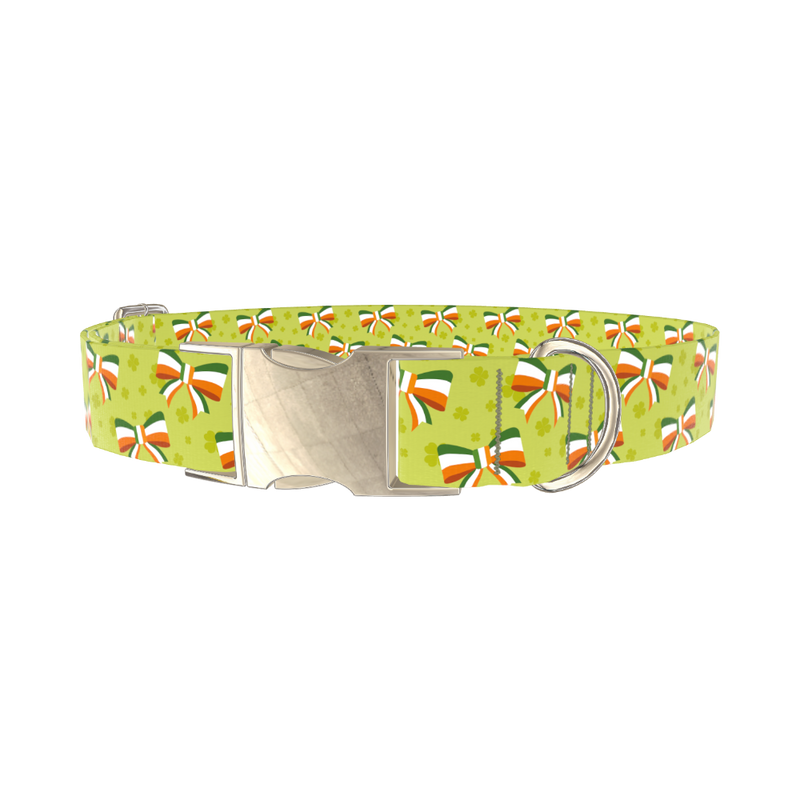 Shamrock Irish Bow Dog Collar - metal gold