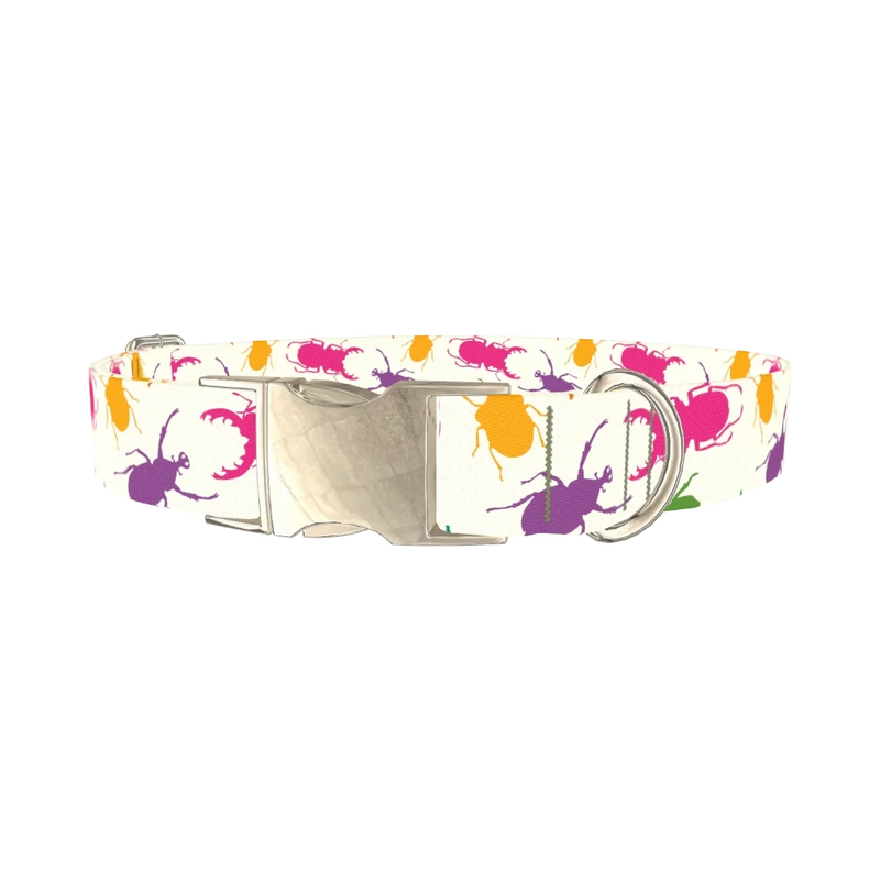 Colorful Beetle Dog Collar - metal silver