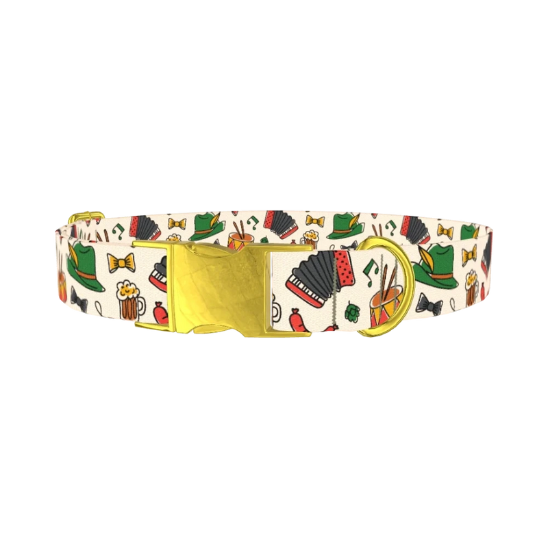 Oktoberfest Music Dog Collar - metal gold