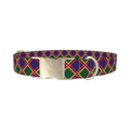 Festive Blue Plaid Dog Collar - metal silver