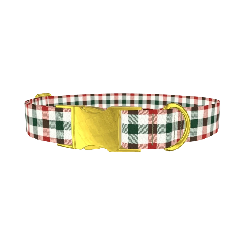 Striped Plaid Dog Collar - metal gold