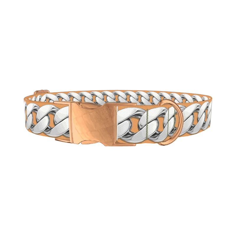Silver Chain Link Dog Collar - metal rose gold