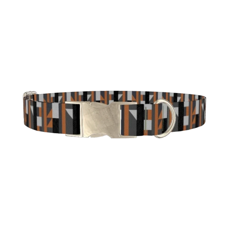 Geometric Stripe Dog Collar - metal silver