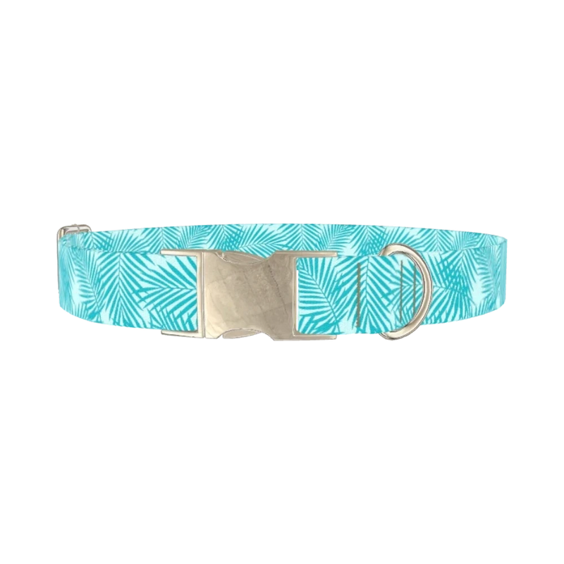 Tropical Palm Dog Collar - metal silver