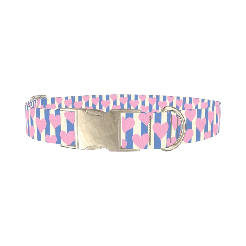 Heart Stripes Dog Collar - metal silver