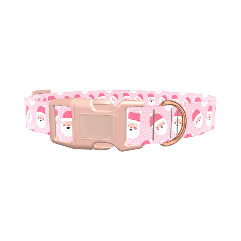 Pink Santa Pattern Dog Collar - plastic silver