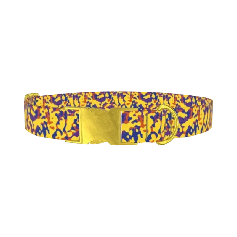 Multicolor Abstract Camo Dog Collar - metal gold