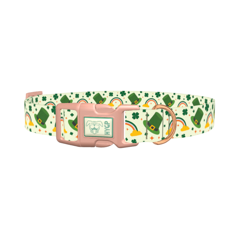 Leprechaun Hat Rainbow Dog Collar - plastic rose gold