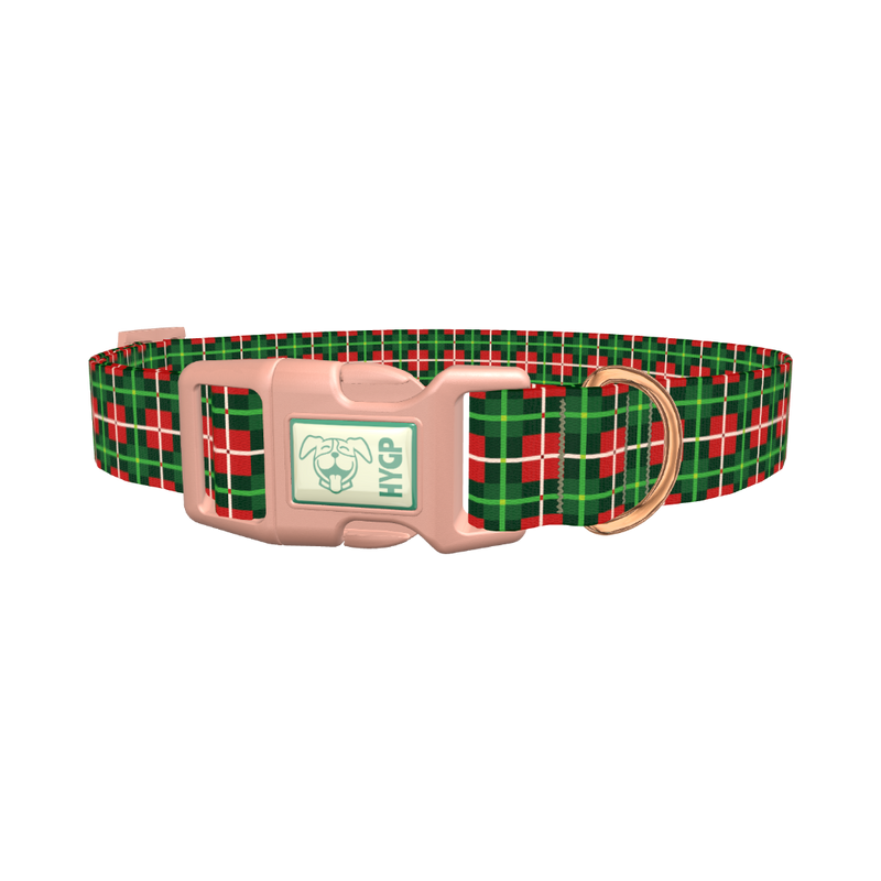 Green White Plaid Dog Collar - plastic rose gold