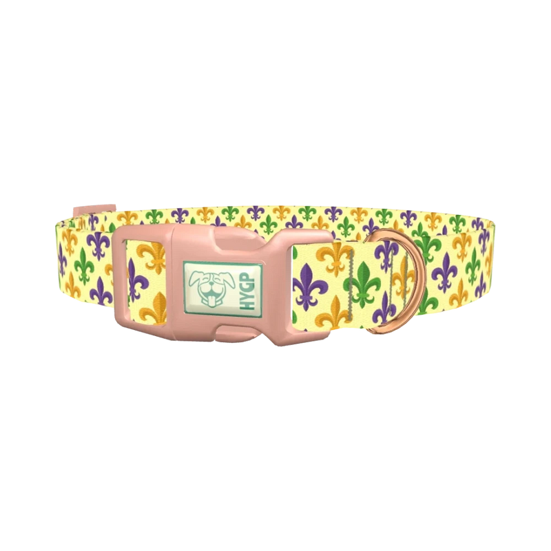 Mardi Gras Fleur-de-lis Dog Collar - plastic rose gold