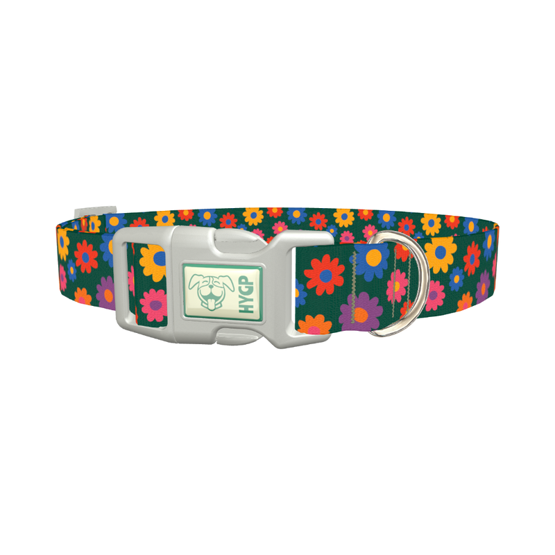 Floral Pattern Dog Collar - plastic silver