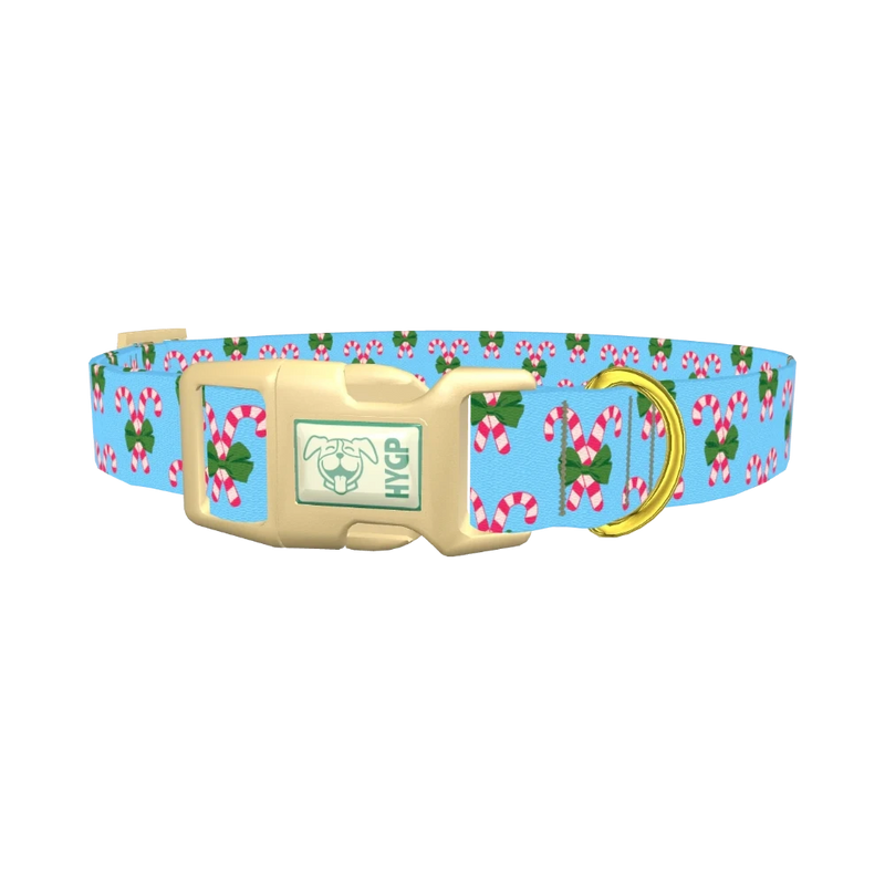 Candy Cane Bow Dog Collar - plastic gold