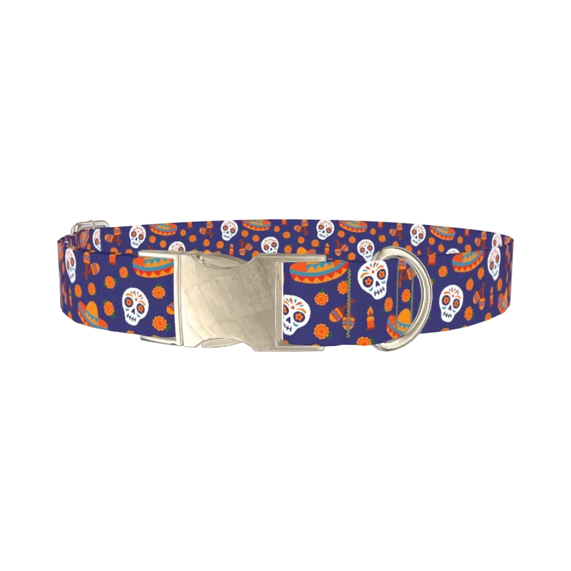 Dia de Muertos Dog Collar - metal silver