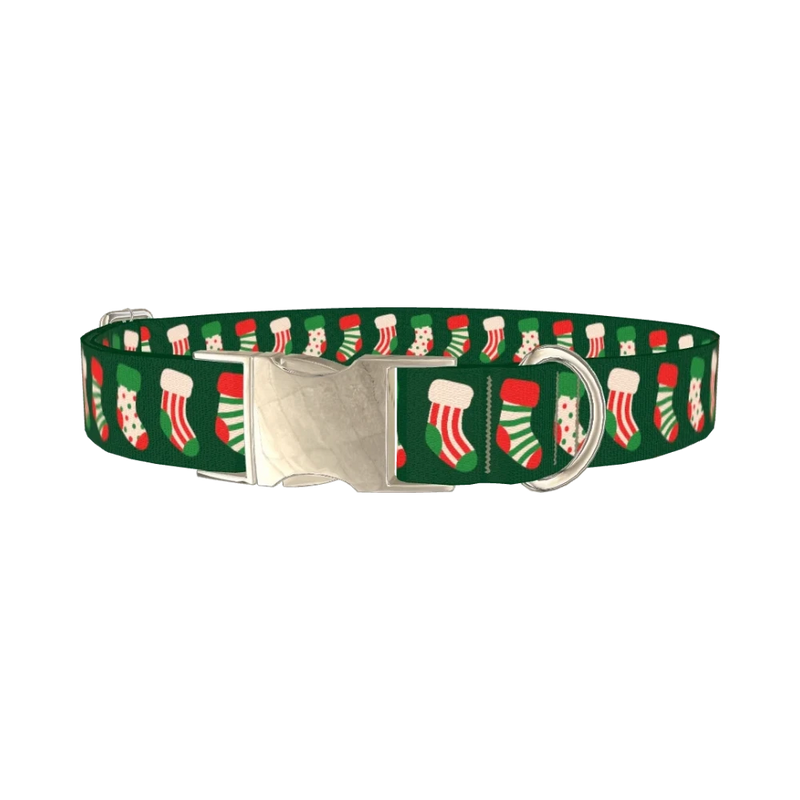 Festive Stocking Dog Collar - metal silver