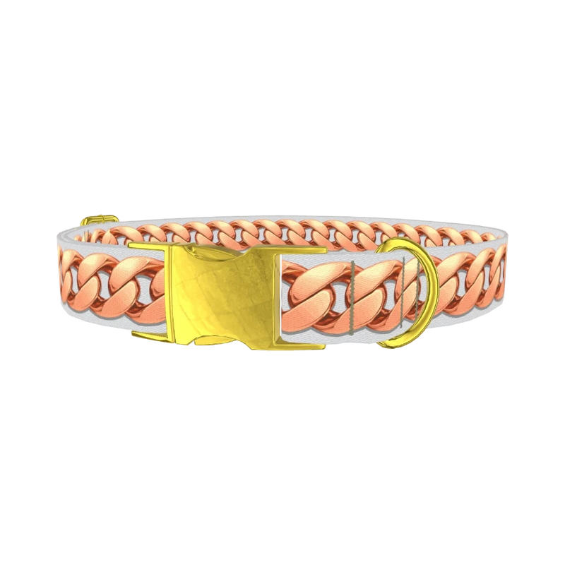 Rose Gold Chain Pattern Dog Collar - metal gold