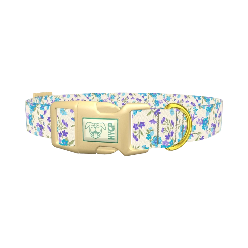 Blue Purple Floral Dog Collar - plastic gold