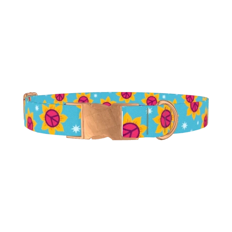 Peace Sunflower Dog Collar - metal rose gold