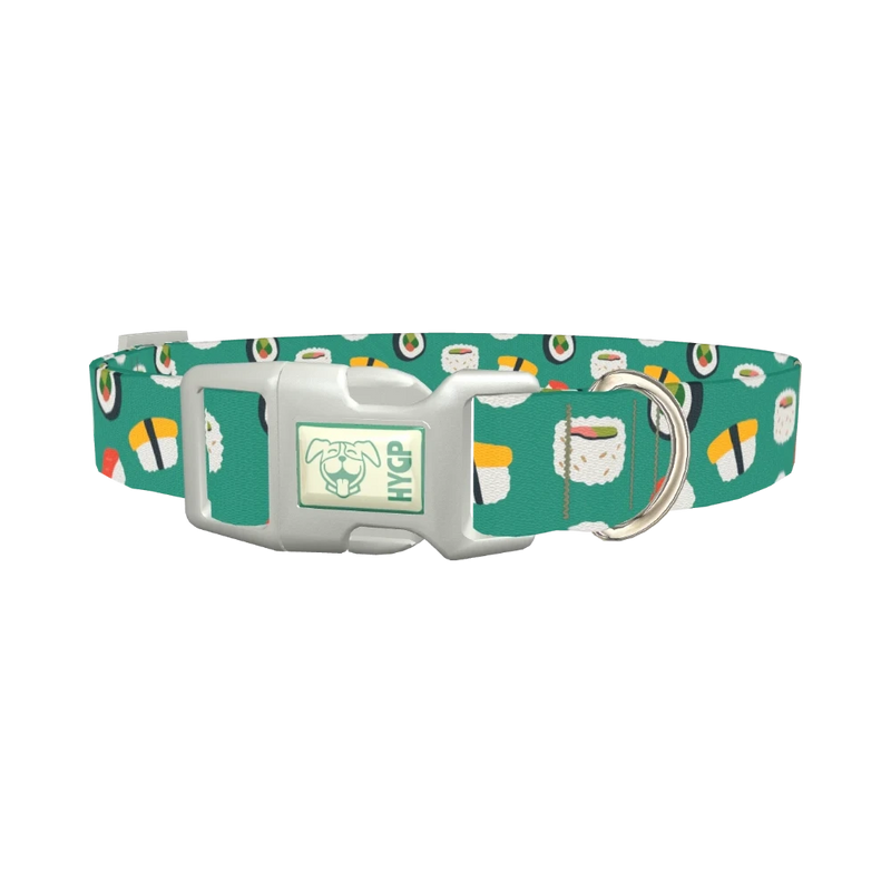 Teal Sushi Roll Dog Collar - plastic silver