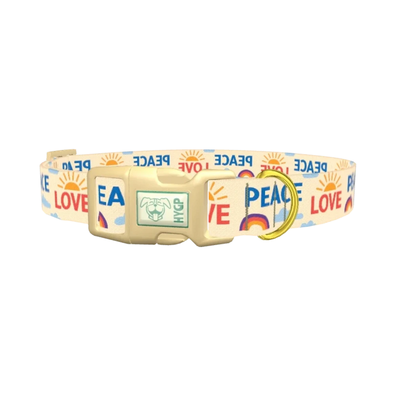 Peace Love Rainbow Dog Collar - plastic gold
