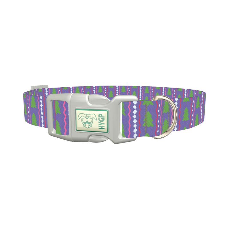 Christmas Tree Stripes Dog Collar - plastic silver