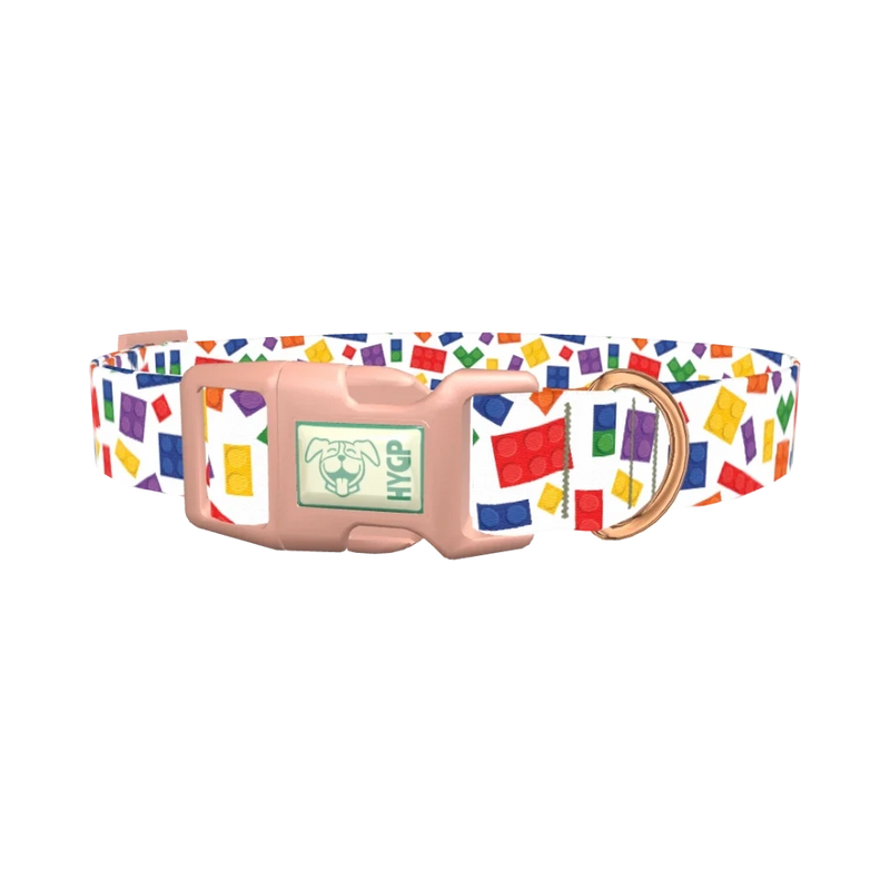 Colorful Brick Pattern Dog Collar - plastic rose gold