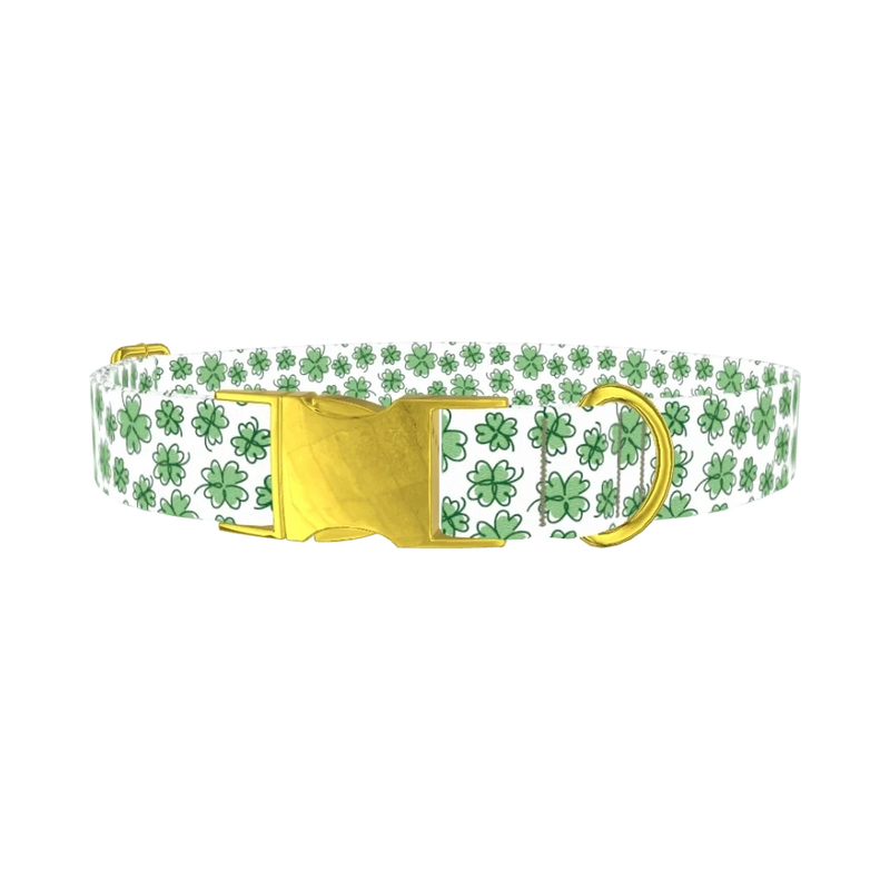 Green Clover Dog Collar - metal gold