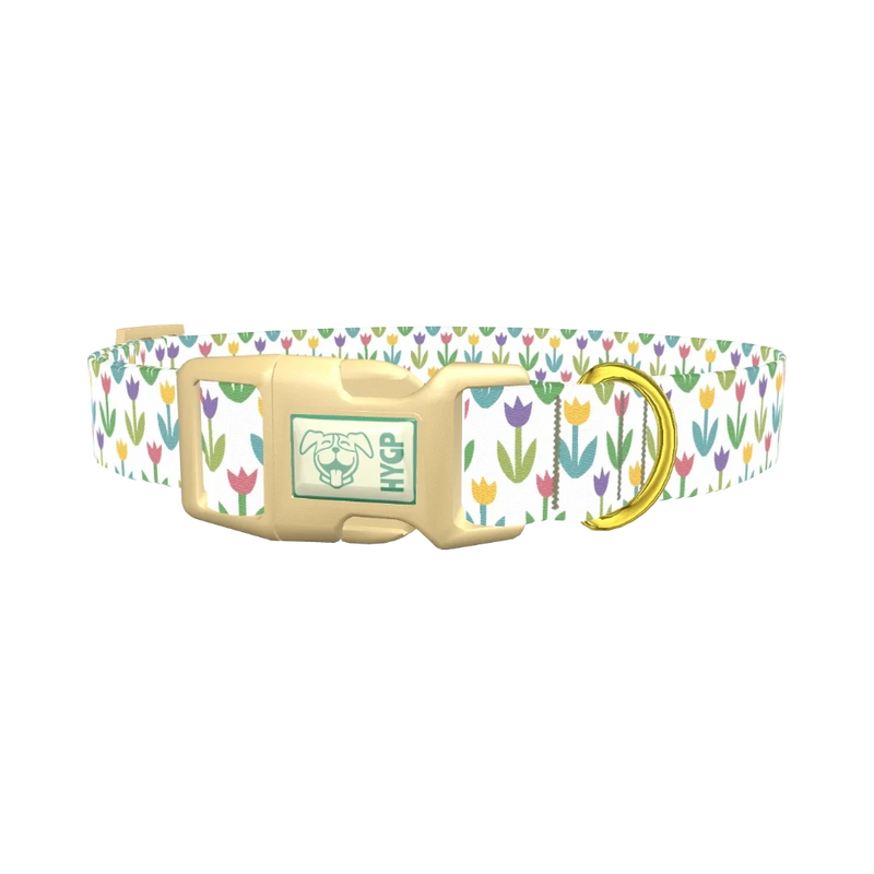 Pastel Tulip Pattern Dog Collar - plastic gold
