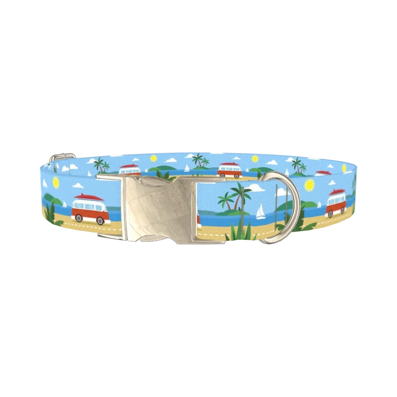 Beach Vacation Dog Collar - metal silver