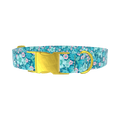Floral Blue Dog Collar - metal rose gold
