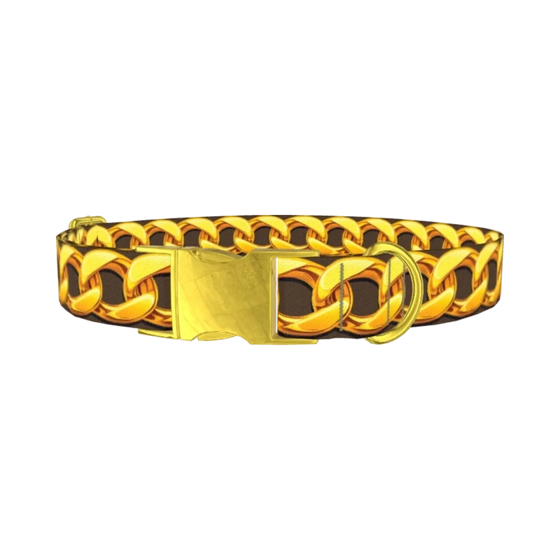 Brown Background Gold Chain Dog Collar - metal gold