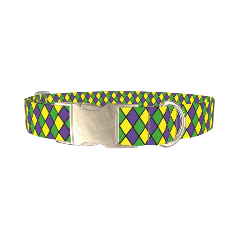 Mardi Gras Rhombus Dog Collar - metal silver