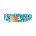 Floral Blue Dog Collar - metal silver
