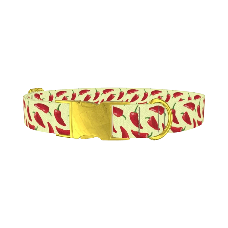 Red Chili Pepper Dog Collar - metal gold