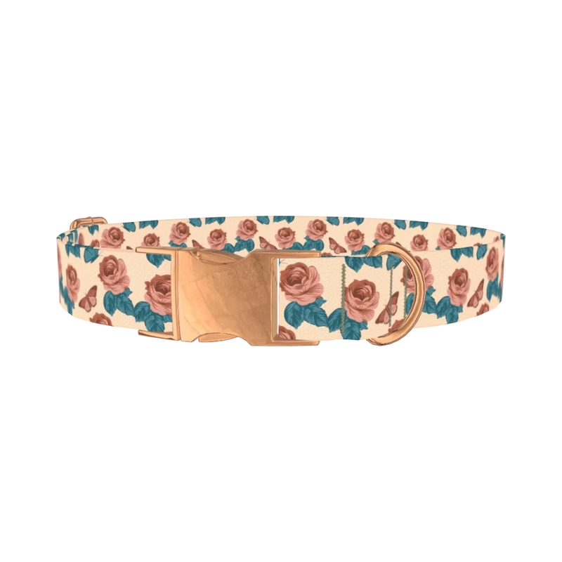 Rose Butterfly Dog Collar - metal rose gold