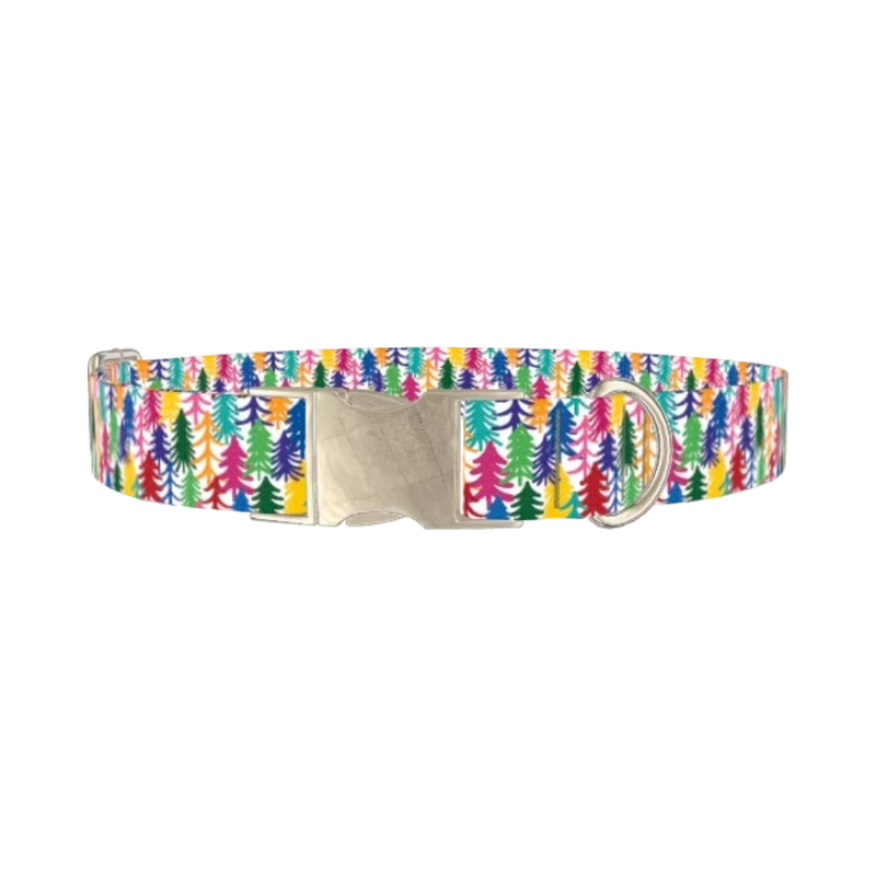 Christmas Tree Pattern Dog Collar - metal silver