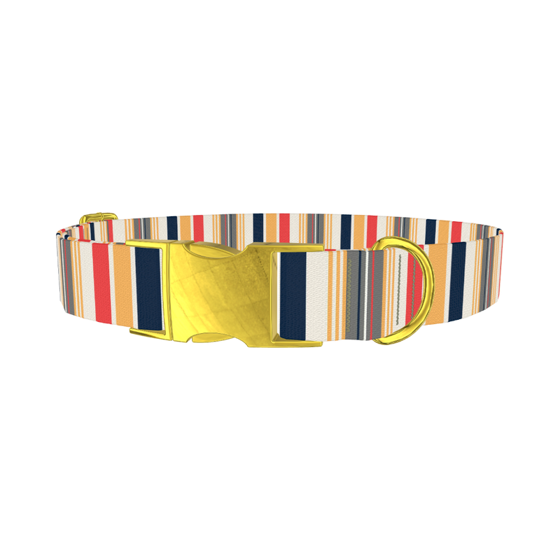 Red Yellow Stripe Dog Collar - metal gold