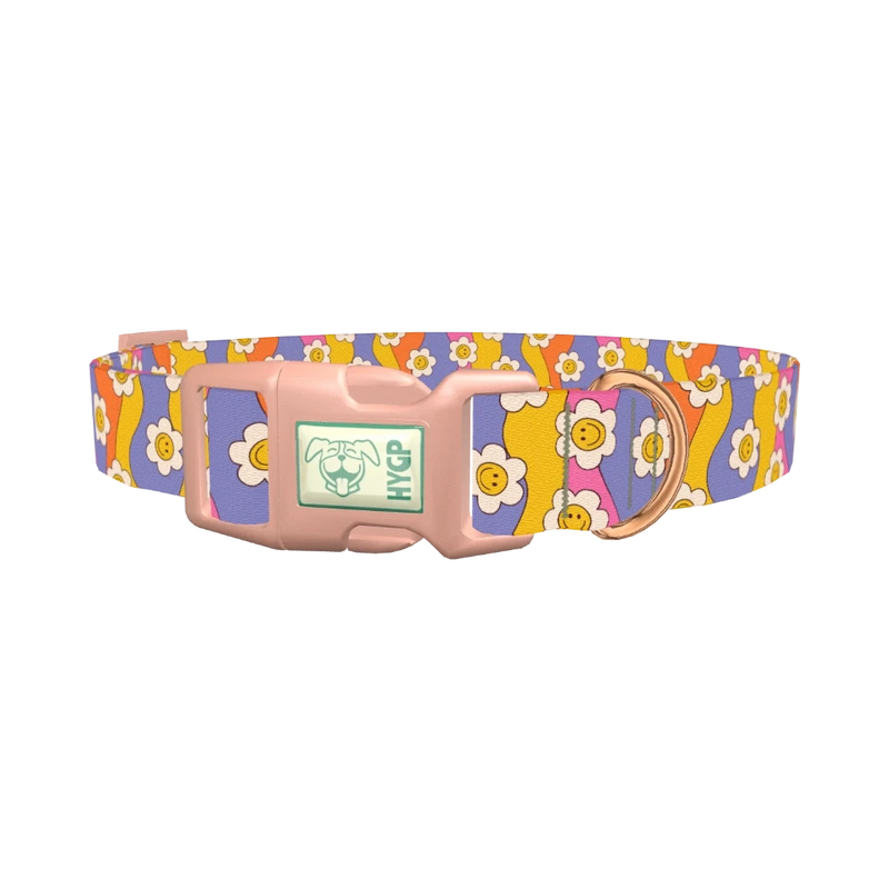 Groovy Smile Flower Dog Collar - plastic rose gold
