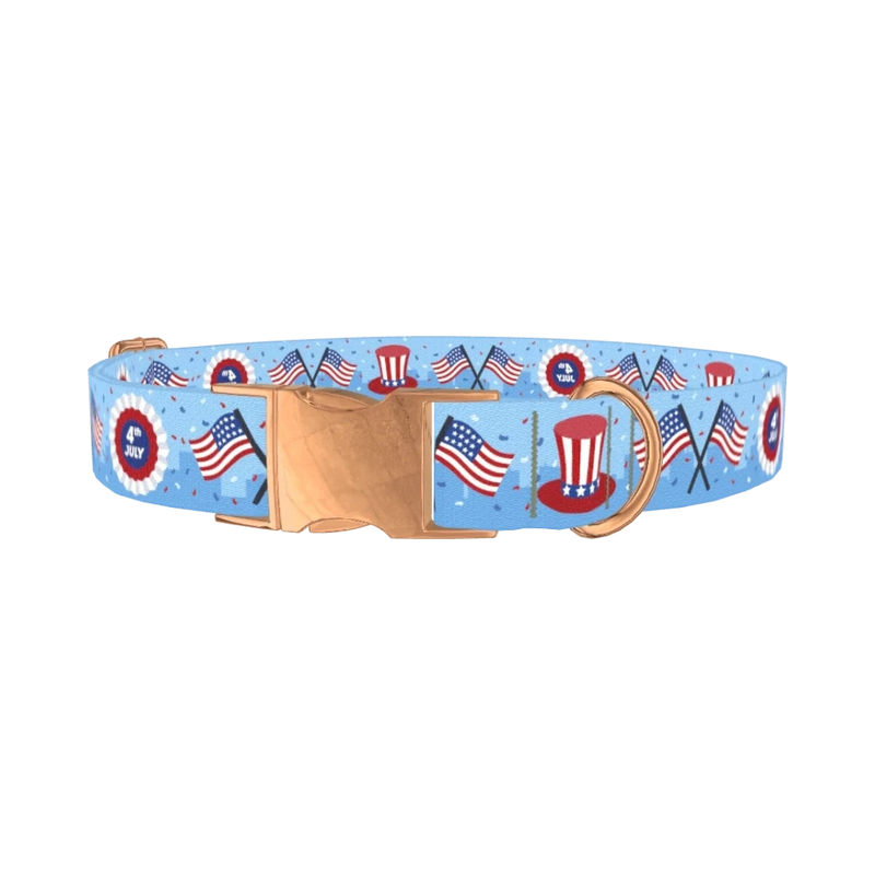 Patriotic American Dog Collar - metal rose gold