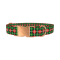 Green White Plaid Dog Collar - metal rose gold