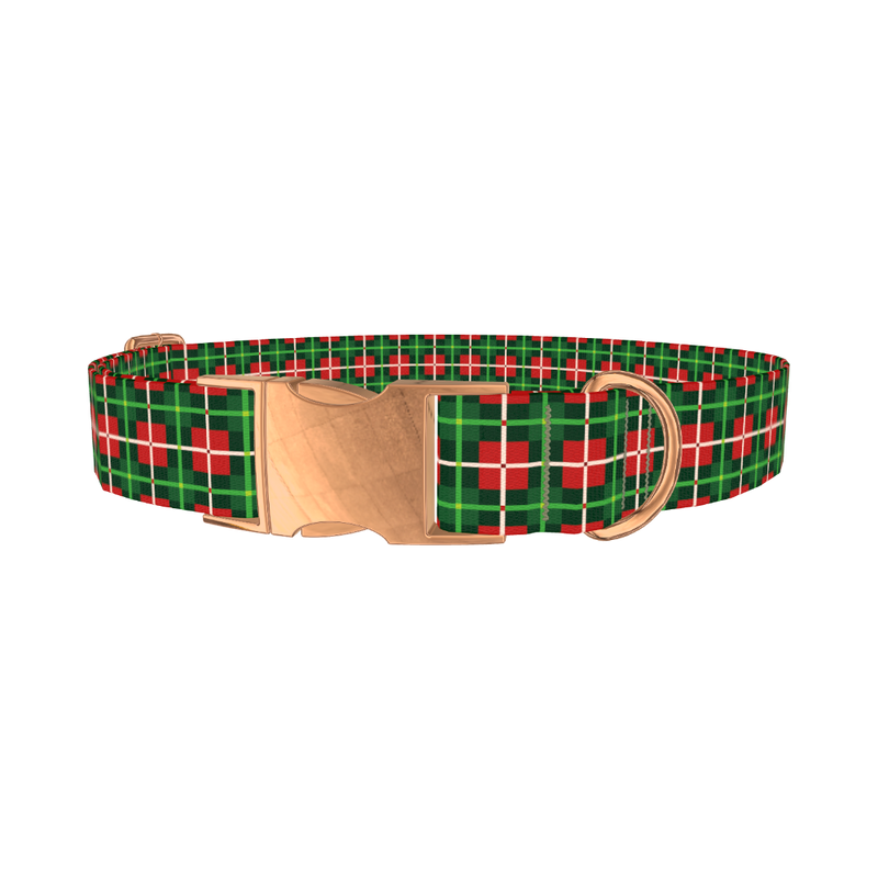 Green White Plaid Dog Collar - metal rose gold
