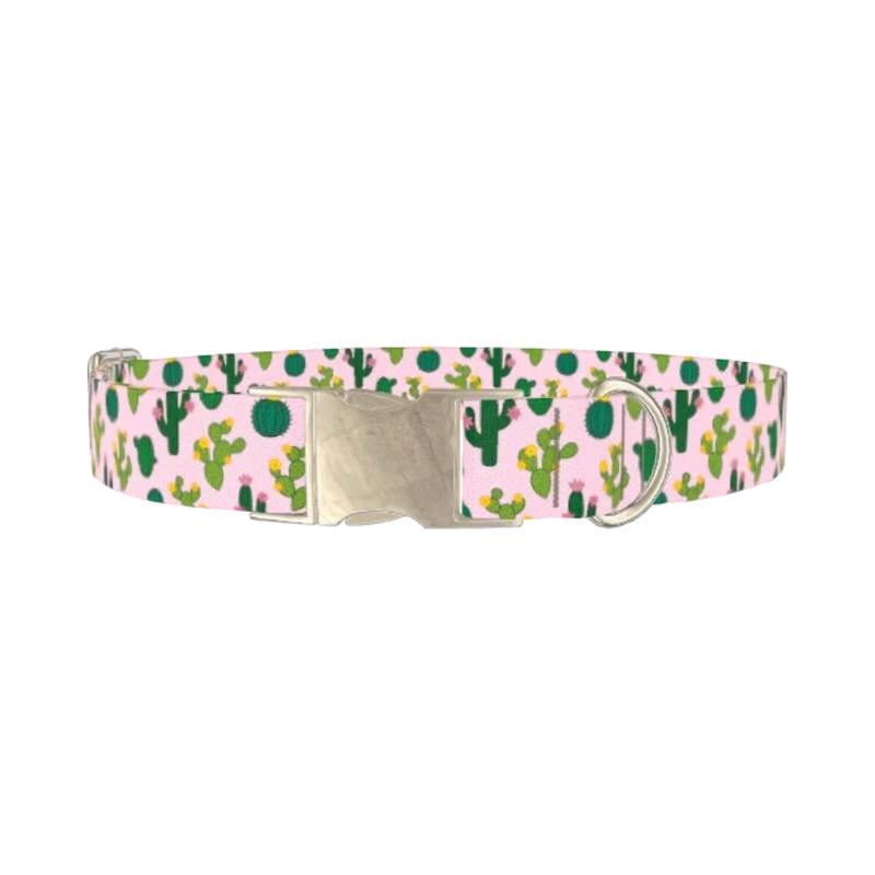 Floral Cactus Dog Collar - metal silver