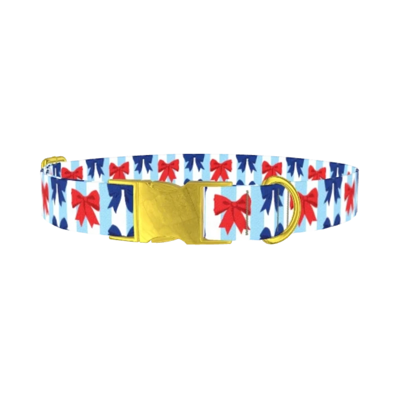 Patriotic Bow Dog Collar - metal gold