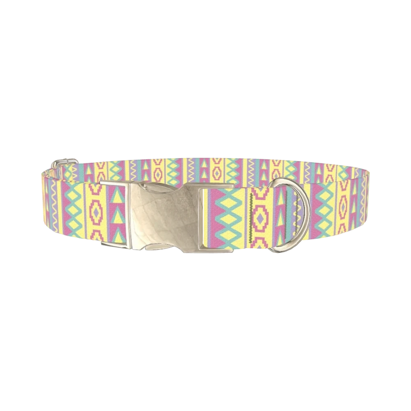 Tribal Diamond Stripe Dog Collar - metal silver
